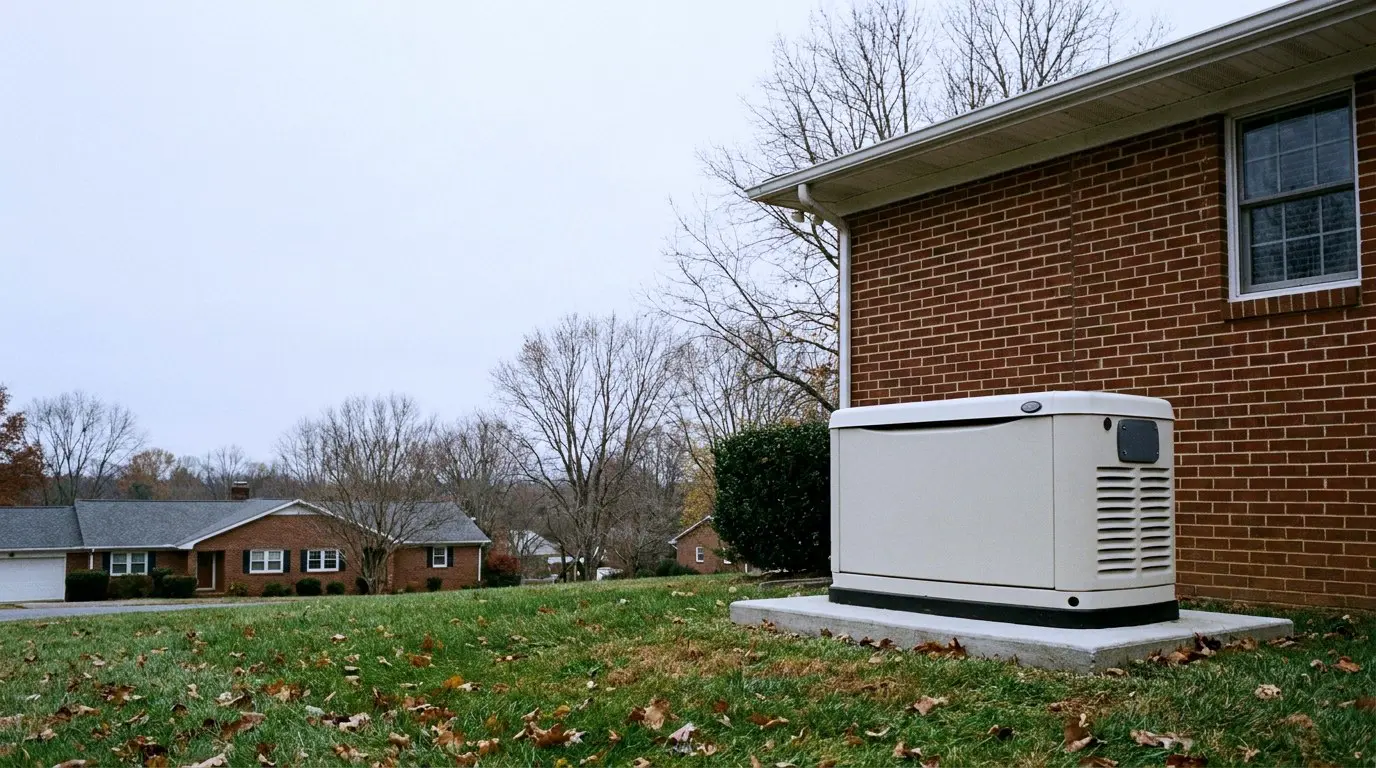 Whole-home standby generator installed beside a house