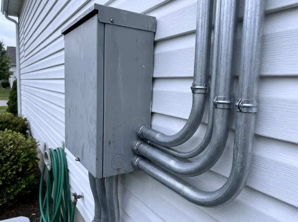 New electrical meter and conduit installed on a home exterior