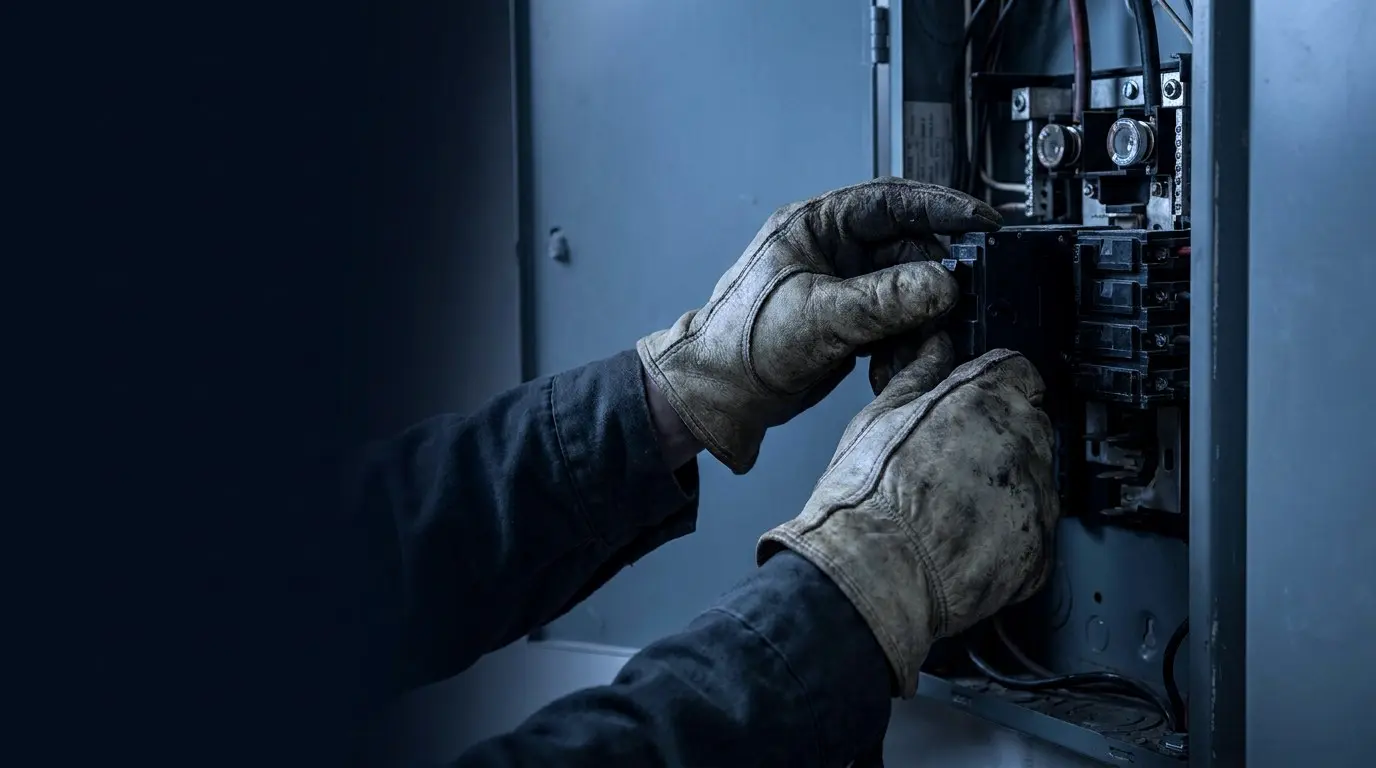 Master electrician wiring a residential electrical panel