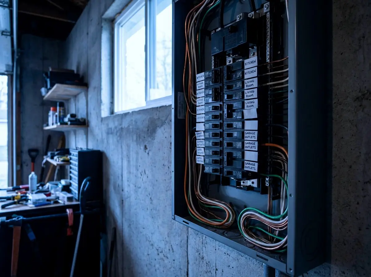 Neatly labeled electrical panel after a service upgrade
