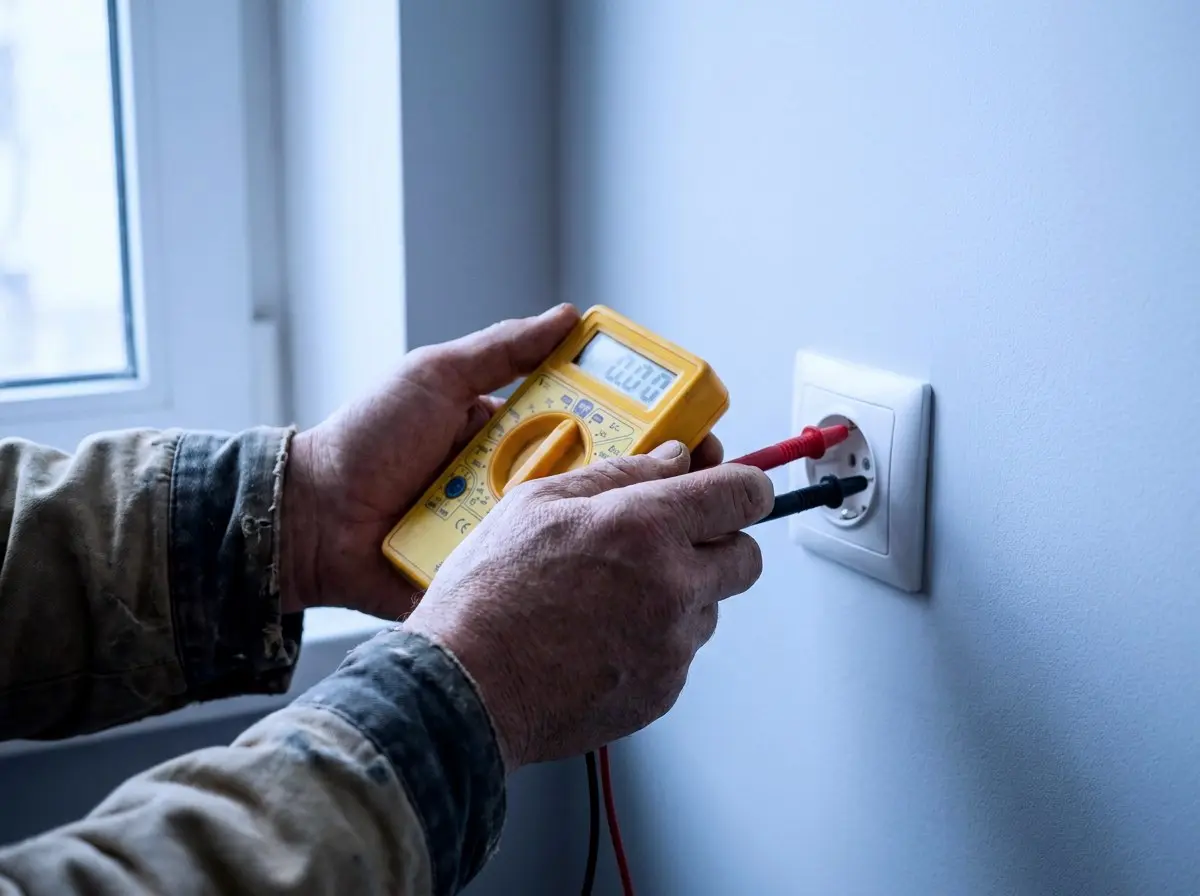 Electrician troubleshooting a residential electrical outlet